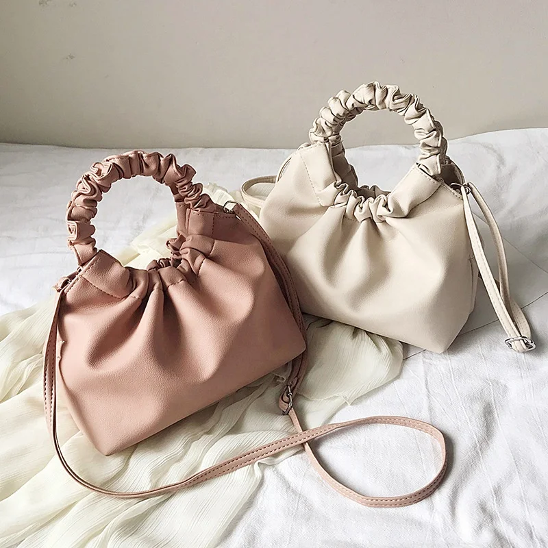 

2021 large capacity shoulder dumpling shape soft pleated pu leather cloud bag women ladies, Customizable