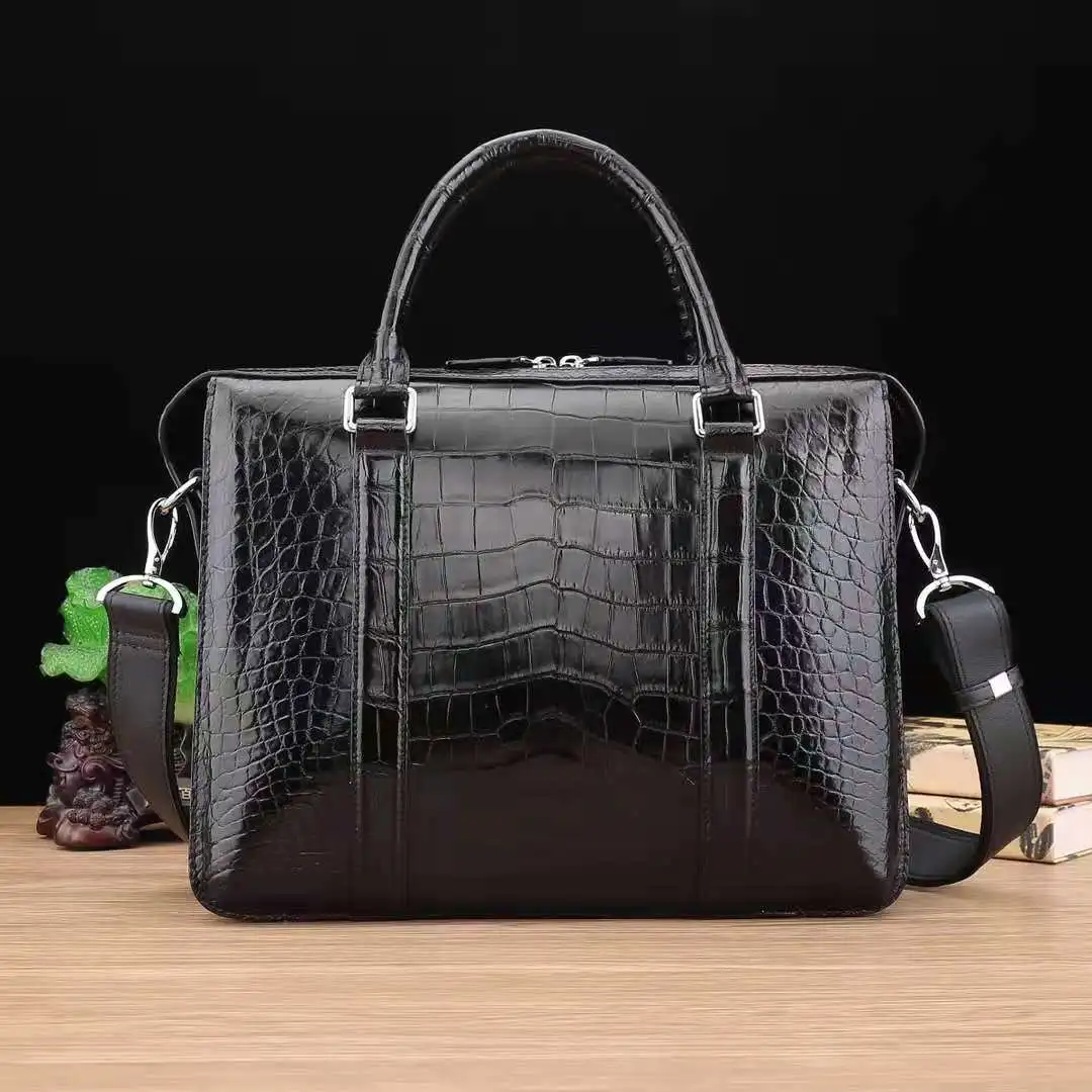 

Luxury Real Crocodile Belly Leather Lawyer Handbag Big Capacity Endurable Style Laptop Leather Briefcase, Black