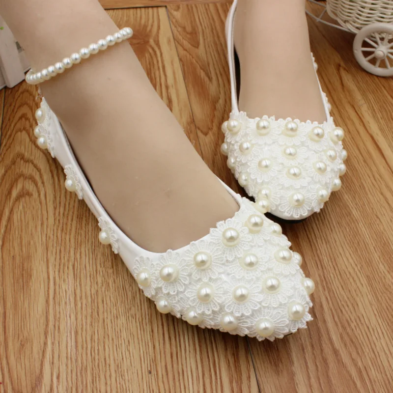 

S0154A White different heel large sizeWhite pearl women's wedding shoes bridal, As picture