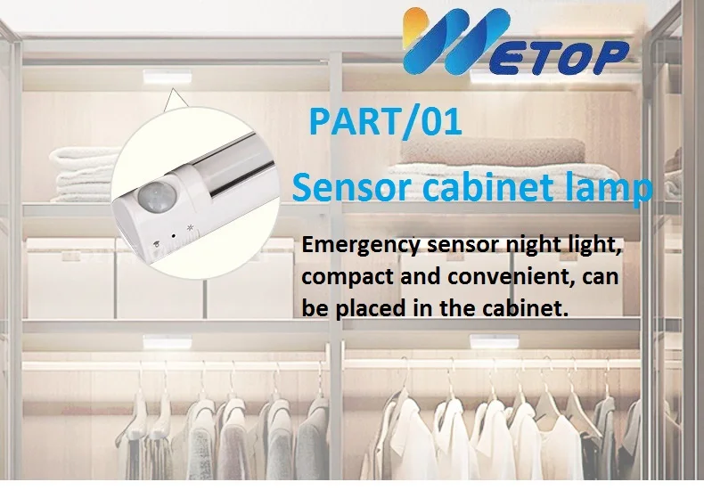 Wetop Motion Sensor Light Cabinet Lights, Magnetic Removable Stick-On Anywhere for Closet/Wardrobe/Drawer/Cupboard