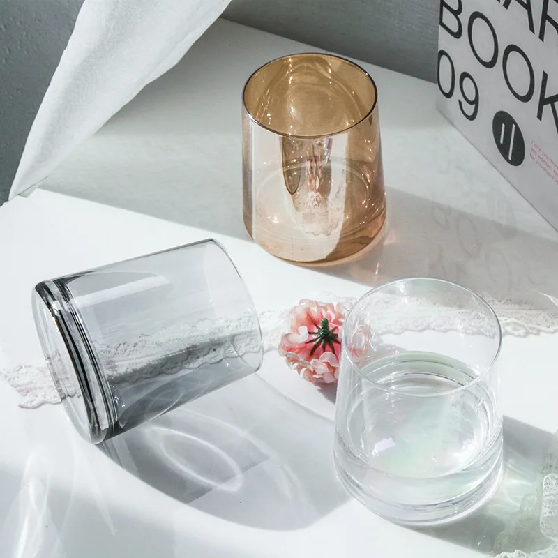 

Water Cup Beverage Juice Cup Drinking Glasses Transparent Ins Colorful Ion Plated Crystal Glass Wine CLASSIC Beer Mugs HY 270ml