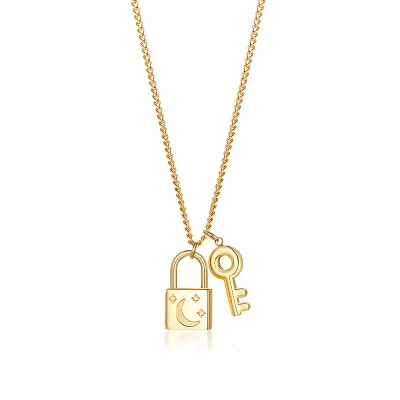 

Fashion Stainless Steel Necklace Jewelry Lock Chain Charm Pendant Necklace For Women, Red,pink,purple,green