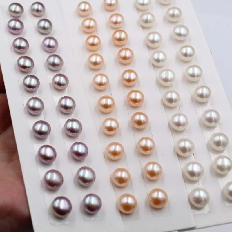 

cultured freshwater pearls half drilled hole wholesale button 3-15mm 3A 4A real natural pearl in loose freshwater akoya pearls, White purple pink