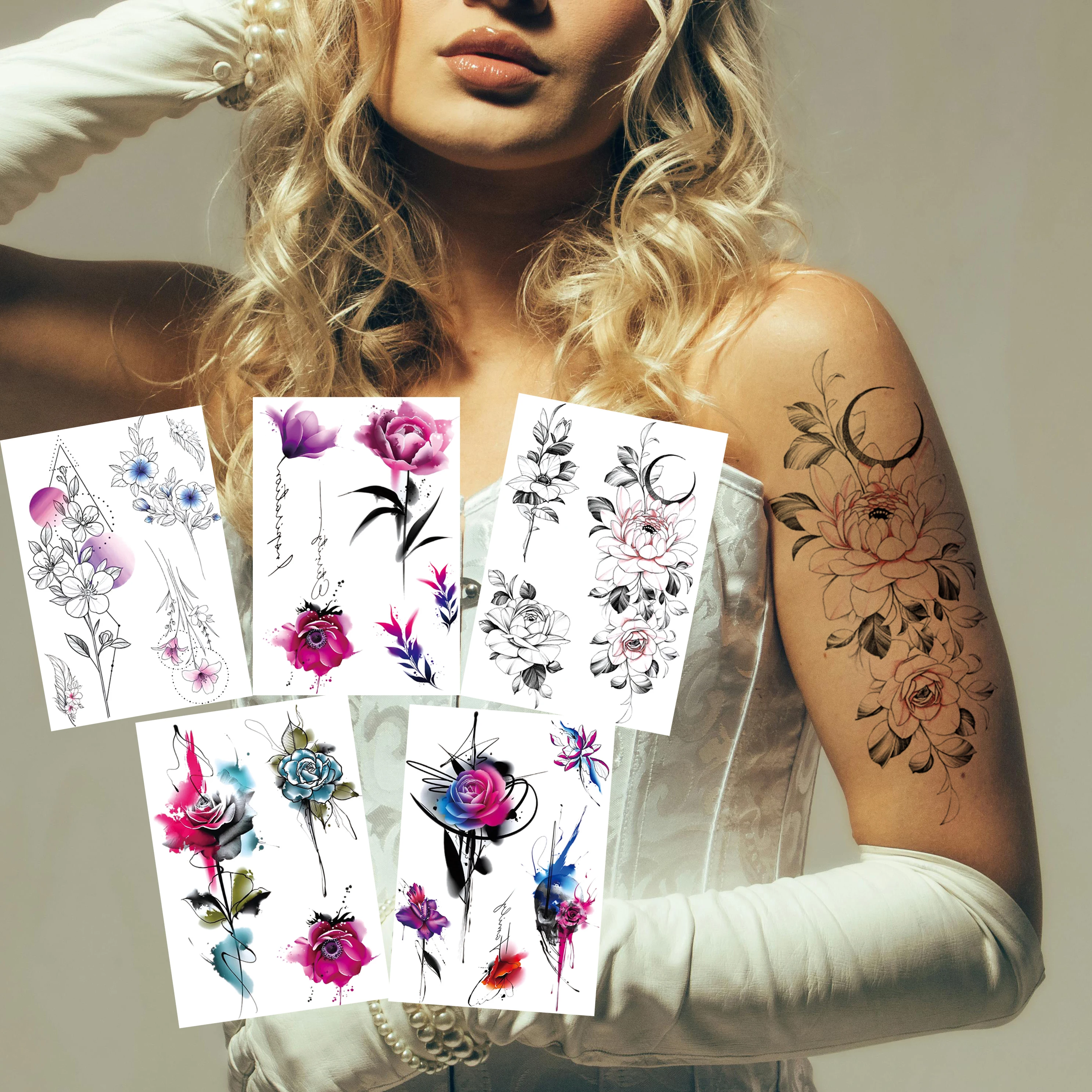 Sexy Body Temporary Tatoo Sticker Waterproof Rose Flower Temporary Tattoo for Women