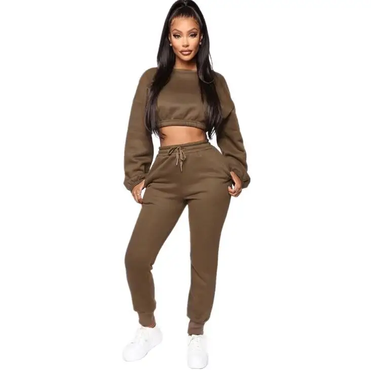 

Ladies White Two Piece Pants Tracksuit Set 2 Peice Crop Top Set Women Jogger Sweat Suit Sets