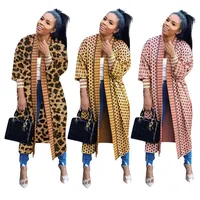 

New Arrival Casual Vintage Women Outwear Threaded Sleeve Geometric Printed Cardigan Trench Coat Wholesale From China