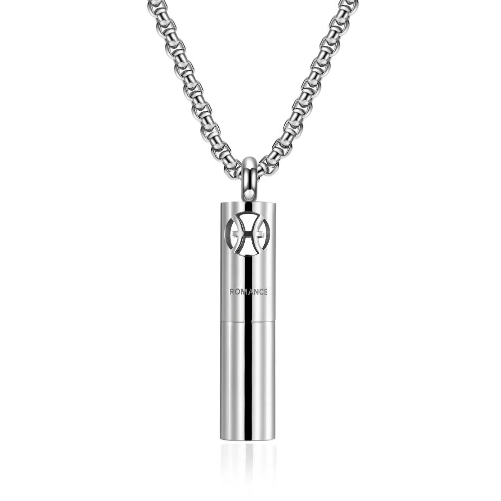 

2021 Fashion Men's Jewelry High Quality Stainless Steel Chain Cylindrical Aromatherapy Twelve Constellation Pendant Necklace, Like picture