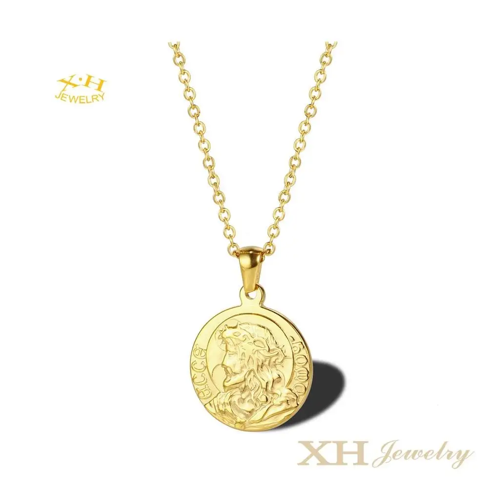 

Religious Serenity Prayer Stainless Steel Catholic Jesus Coin Medal Necklace Pendant Silver Gold Tone