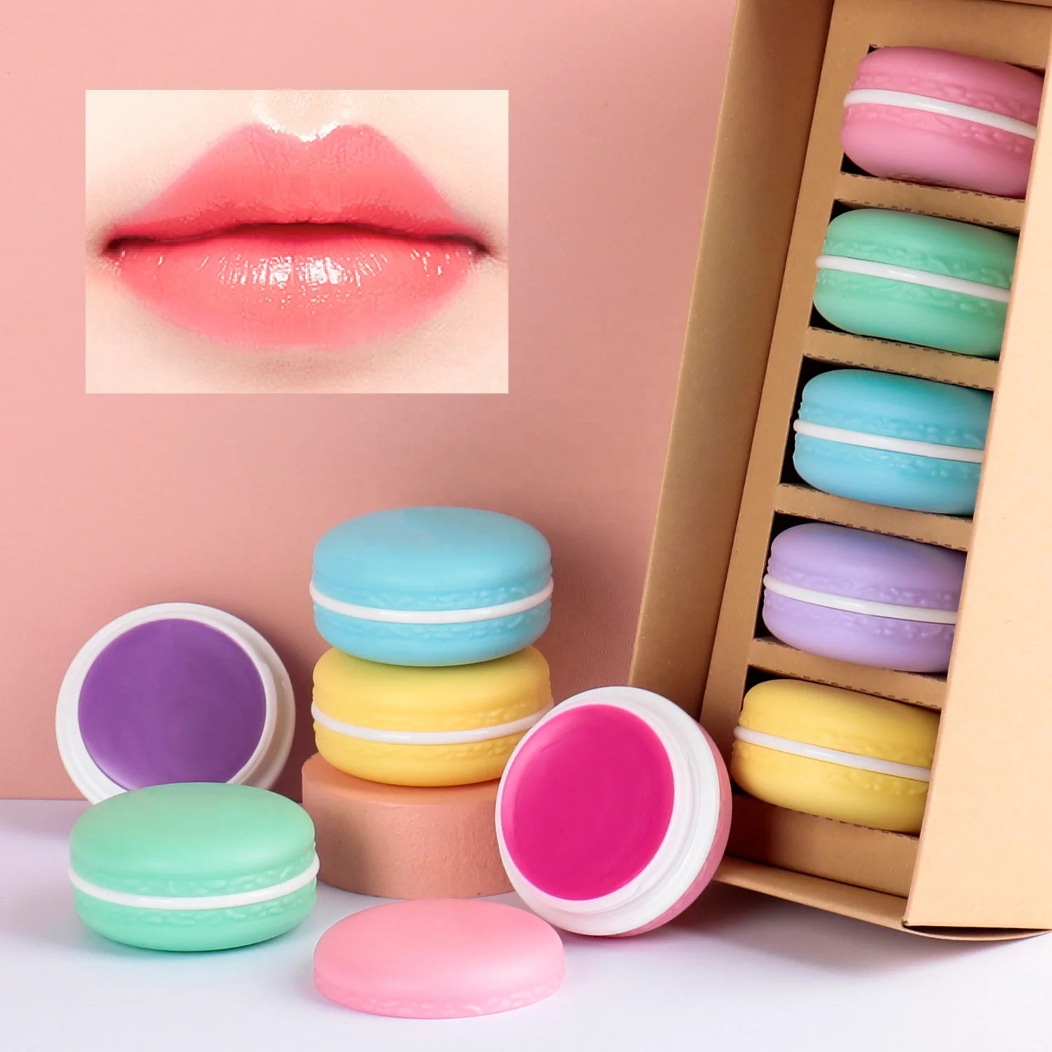 

High Quality New Cute Macaron Shaped hydrating Moisturizing Repair Lips Vegan Organic Lip Balm Private Label Lip Balm, 5 colors