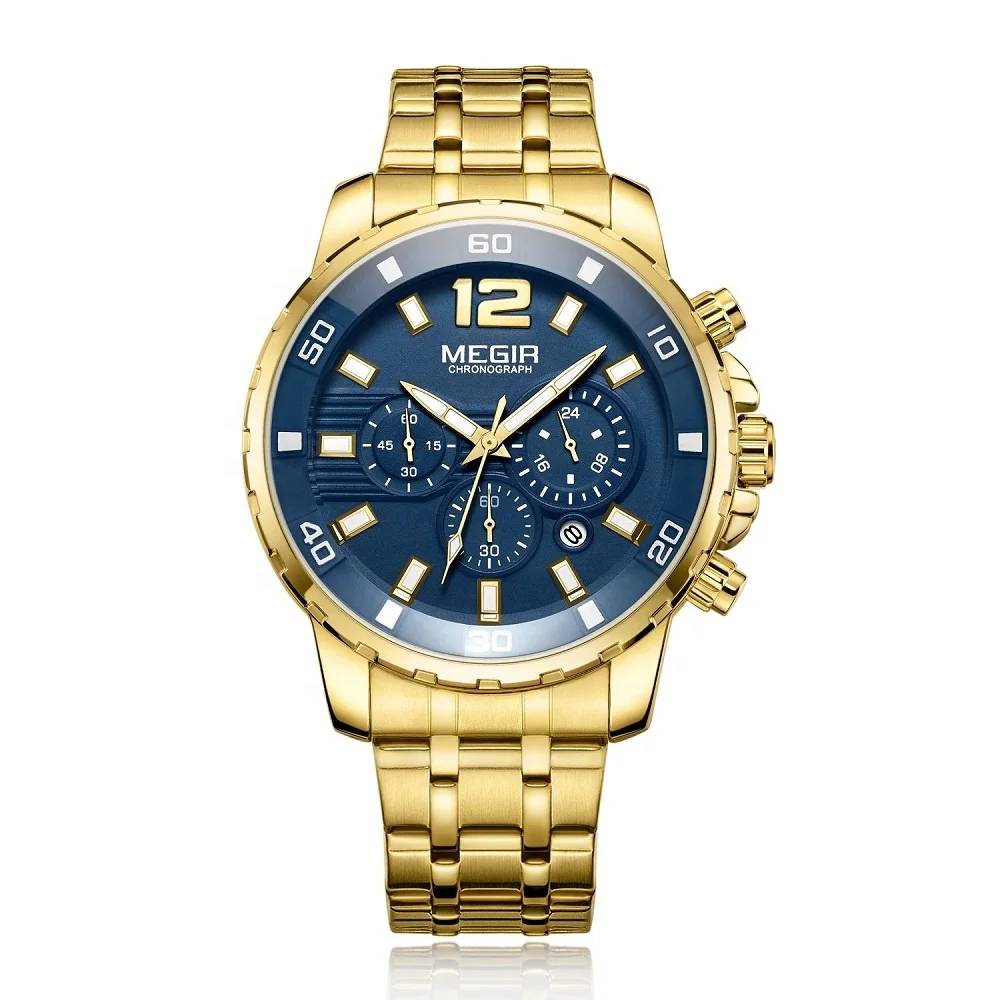

MEGIR 2068 Men Top Sale Luxury Brand Men's Wristwatch Gold Quartz Chronograph Sports Watches Men Wrist