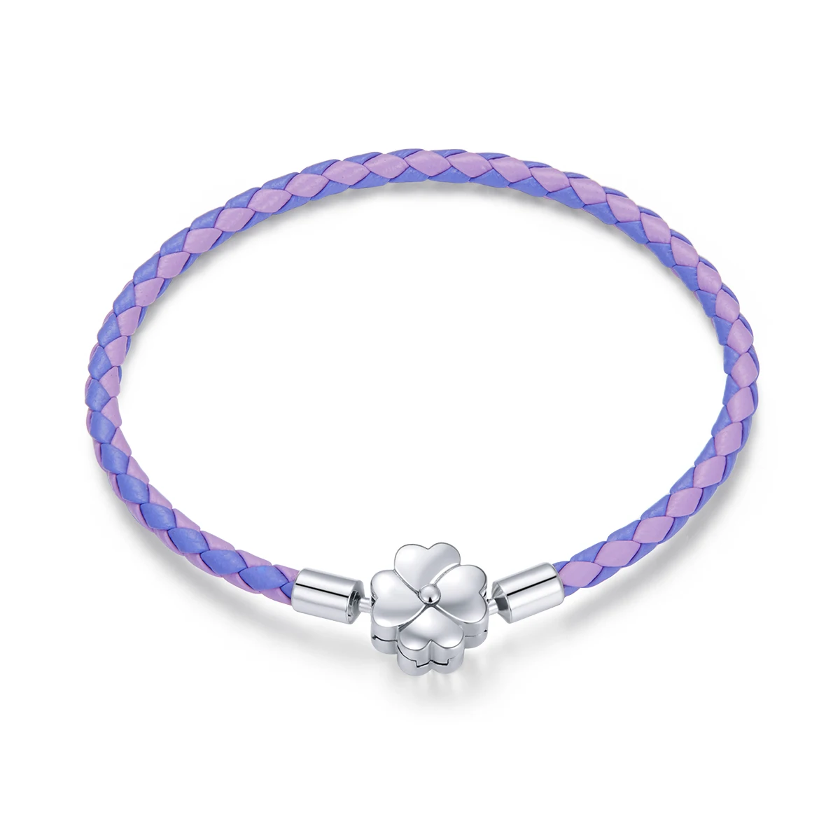 

SCB214 Lucky clover clasp bangle 925 sterling silver purple leather bracelet