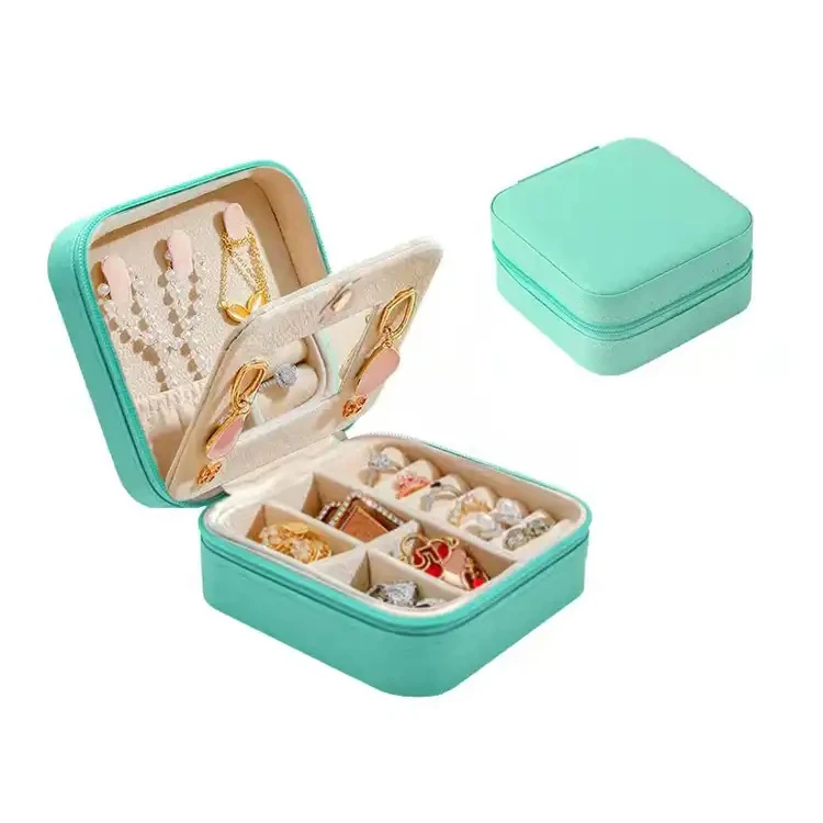 

Fashion Leather Small Jewellery Box Rings Necklace Storage Case Travel Mini PU Portable Jewelry Box with Mirror