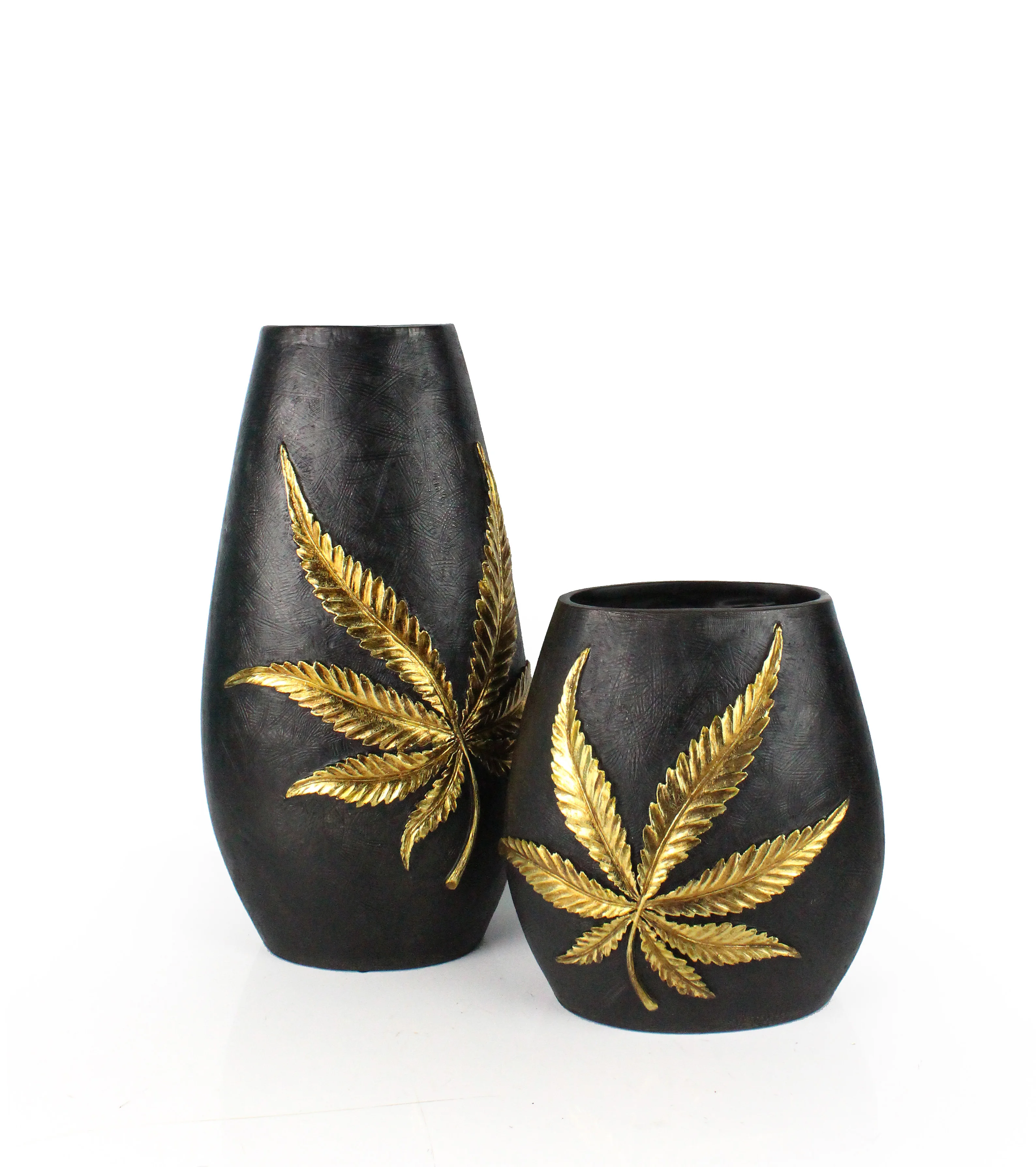 Wholesales Artificial Resin modern Gold leaves Flower Vase For Dry Flowers factory