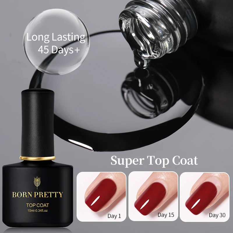 

BORN PRETTY 1 Bottle 10ml Super Shiny Transparent Soak Off UV Gel Varnish Top Coat Gel Polish for Nail Art Beauty