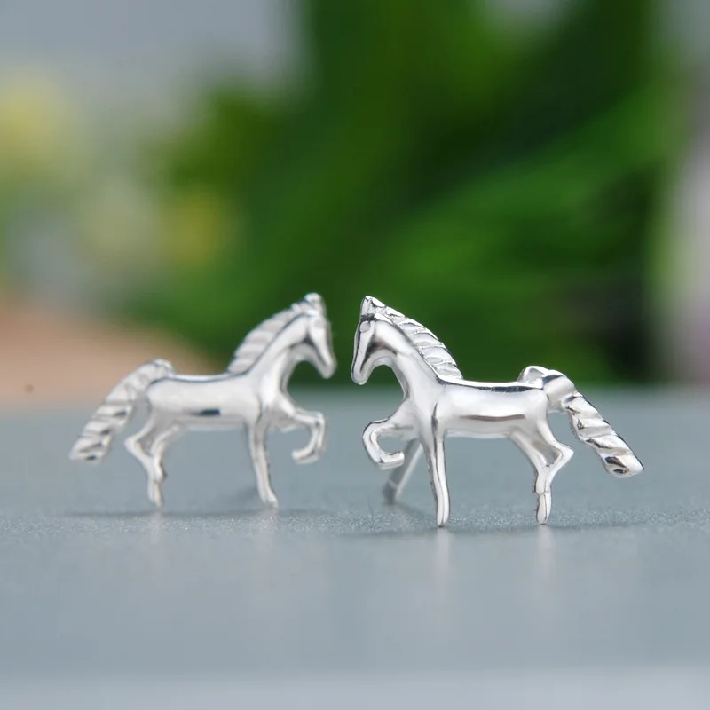 925 sterling silver horse Stud Earrings for Women Elegant Wedding Jewelry