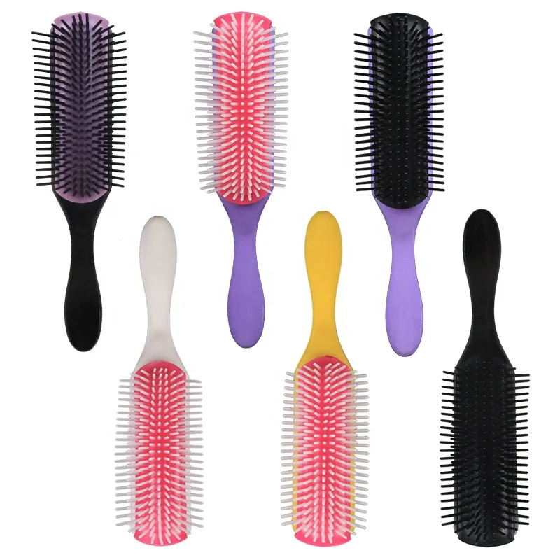 

Private label detachable air cushion styling denman brush customized black plastic paddle 9 row hair brush for curly hair