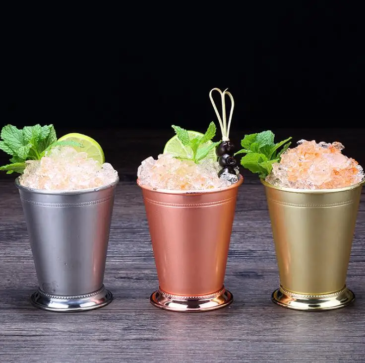 

O317 Bar Accessories Moscow Mule Beer Mug Drinkware Wine Glasses Stainless Steel Julep Cocktail Cup, 3 colors