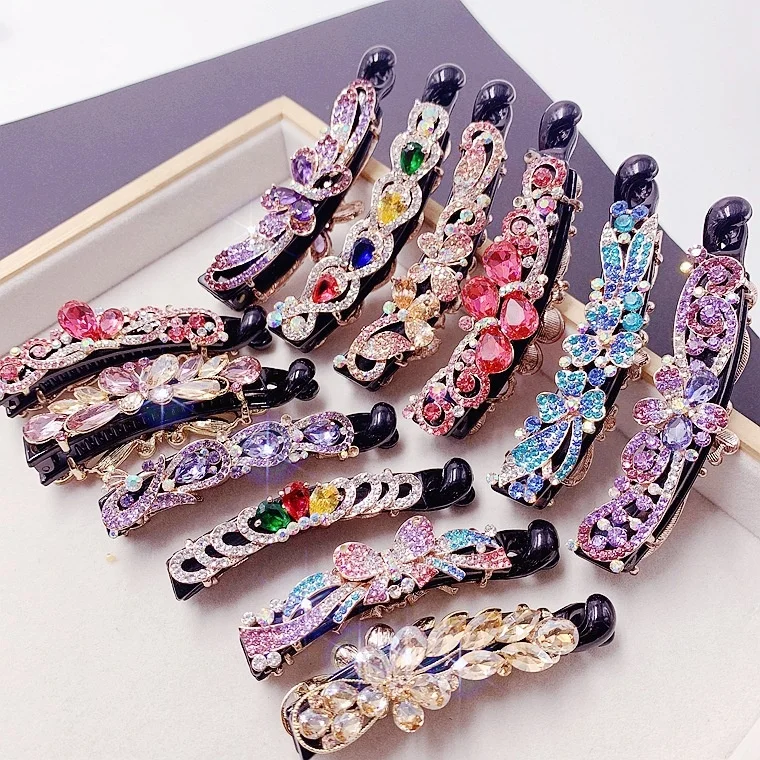 

PUSHI Womens Accessories 2022 crystal zircon rhinestone banana hair clip Luxury Hair Clips Hairpins headdress mixed bulk