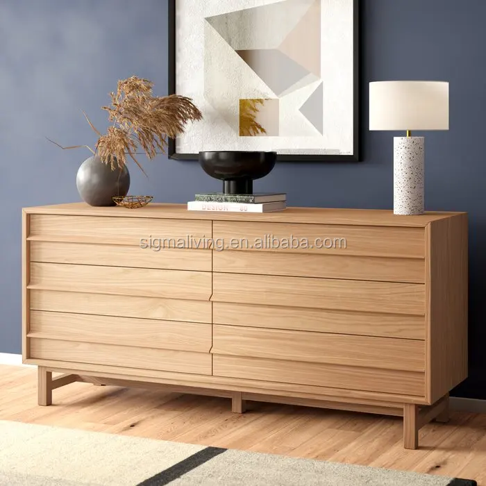 Indoor furniture Living room bedroom traditional trestle base and wood frame 6 Drawer Double Dresser