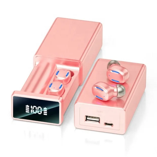 

A22 Earphones Wireless Earbuds Mirror Led Screen Touch Control Waterproof Sports 18D HiFi Headset Music Wireless Headphones, Black/white/blue/pink