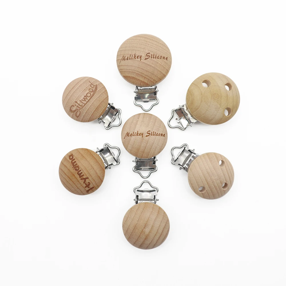 

Natural Round Dummy Chain Accessory Teething Baby Holder Beech Wooden Pacifier Clip, Natural wood