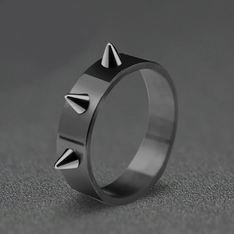 

Self Defense Stainless Steel Ring Punk Style Men And Women Thorn Jewelry, Black white