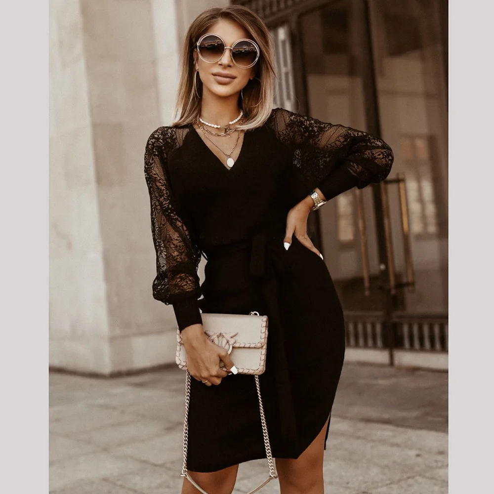 

Lace Wool Knitted Dress Autumn And Winter New Plus Size Women's Clothing, Picture
