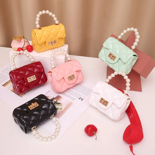 

2021 Korean Sweet Spring Mini Pearl Handle Colorful Pvc Handbags Jelly Purses And Bags, Picture shows