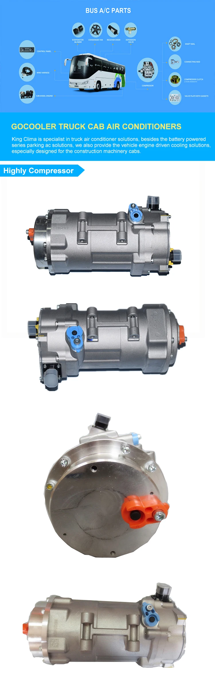 Highly Electric Ac Compressor Evs34 For Yutong Electric Passenger Bus
