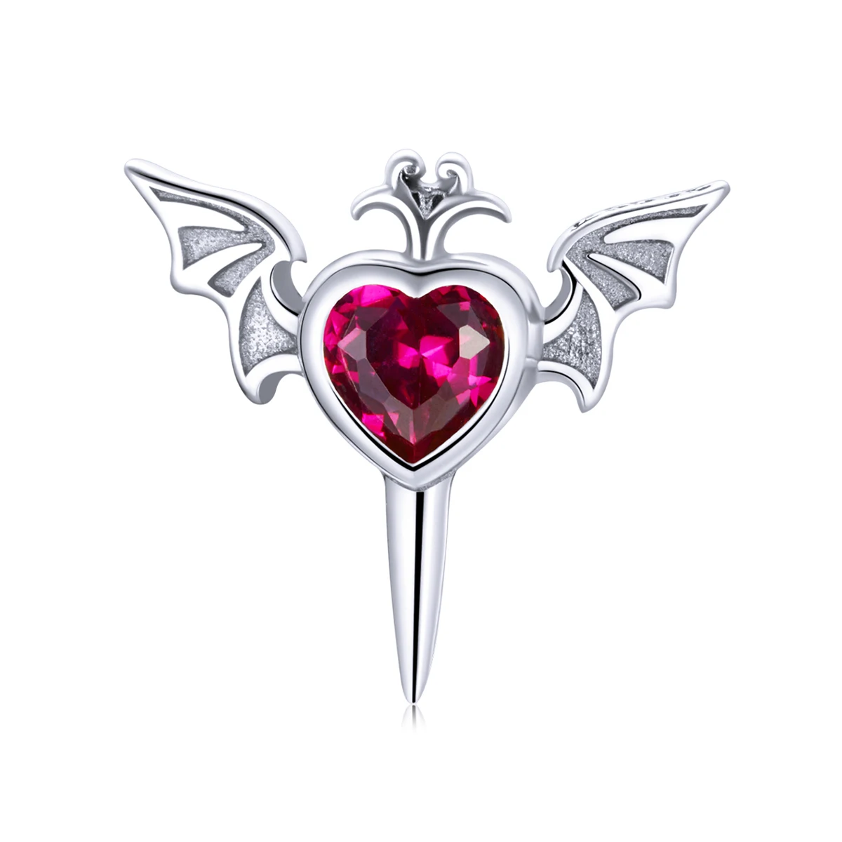 

BAMOER 1 Piece 925 Sterling Silver Earring Devil Wings Love Sword Stud Earring Red Crystal SCE1179