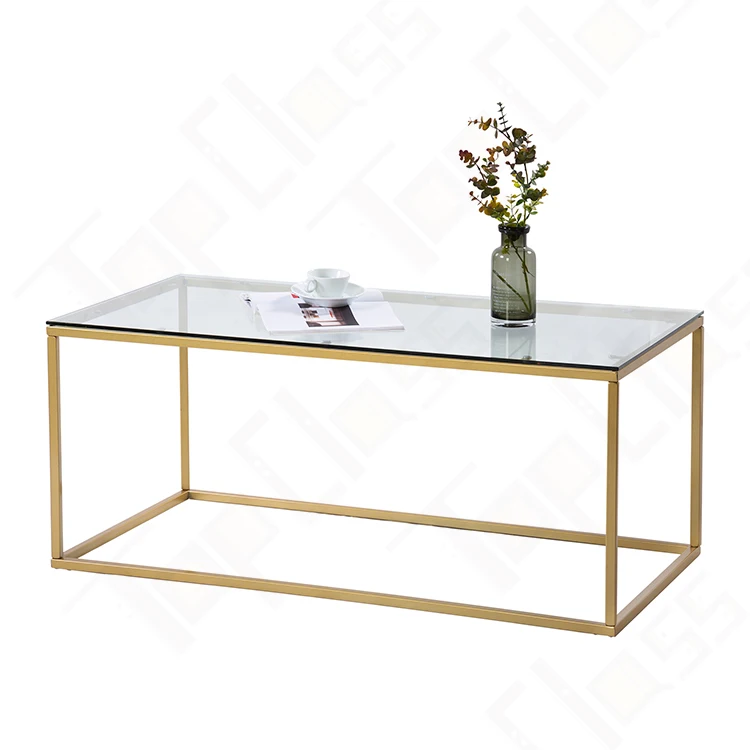 
Gold rectangle steel metal tempered glass office home goods coffee table malaysia smart gold 