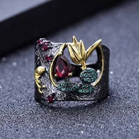 

Abiding Natural Rhodolite Garnet Bird Fashion Gold Plated 925 Sterling Silver Finger Rings Jewelry Women