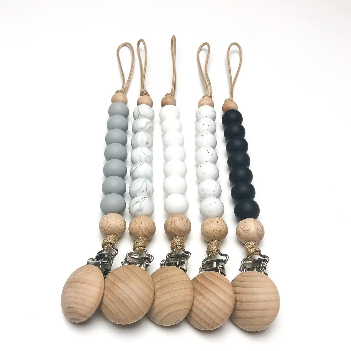 

Infant Pure Color Silicone Wooden Beads Chewable Dummy Chain