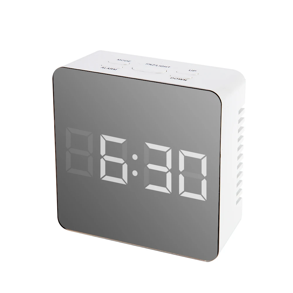 

multi-function LED display clock mirror alarm clock, White