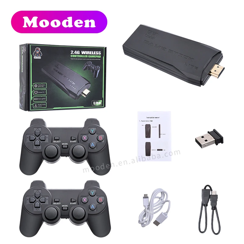 

4K Game Stick HD 32bit Mini Consola box Retro TV Console 2.4G Wireless Gamepad Game Player Video Game Console for PS1/GBA, Black