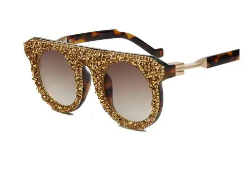 

2019 sunglasses Rhinestone sunglasses women vintage Brand luxury Round sunglasses flat top men steampunk shades for women oculos