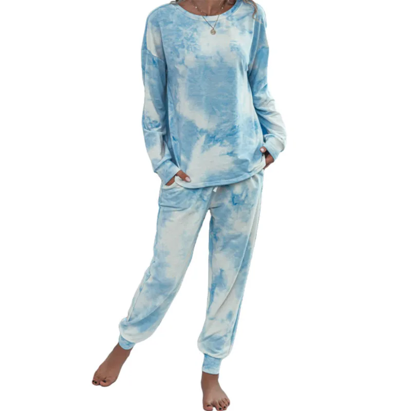 

Long Sleeves Pajamas Wholesale Hot Sale Monogram Women Summer Long Sleeves Tie Dyed Sleepwear, As pic show
