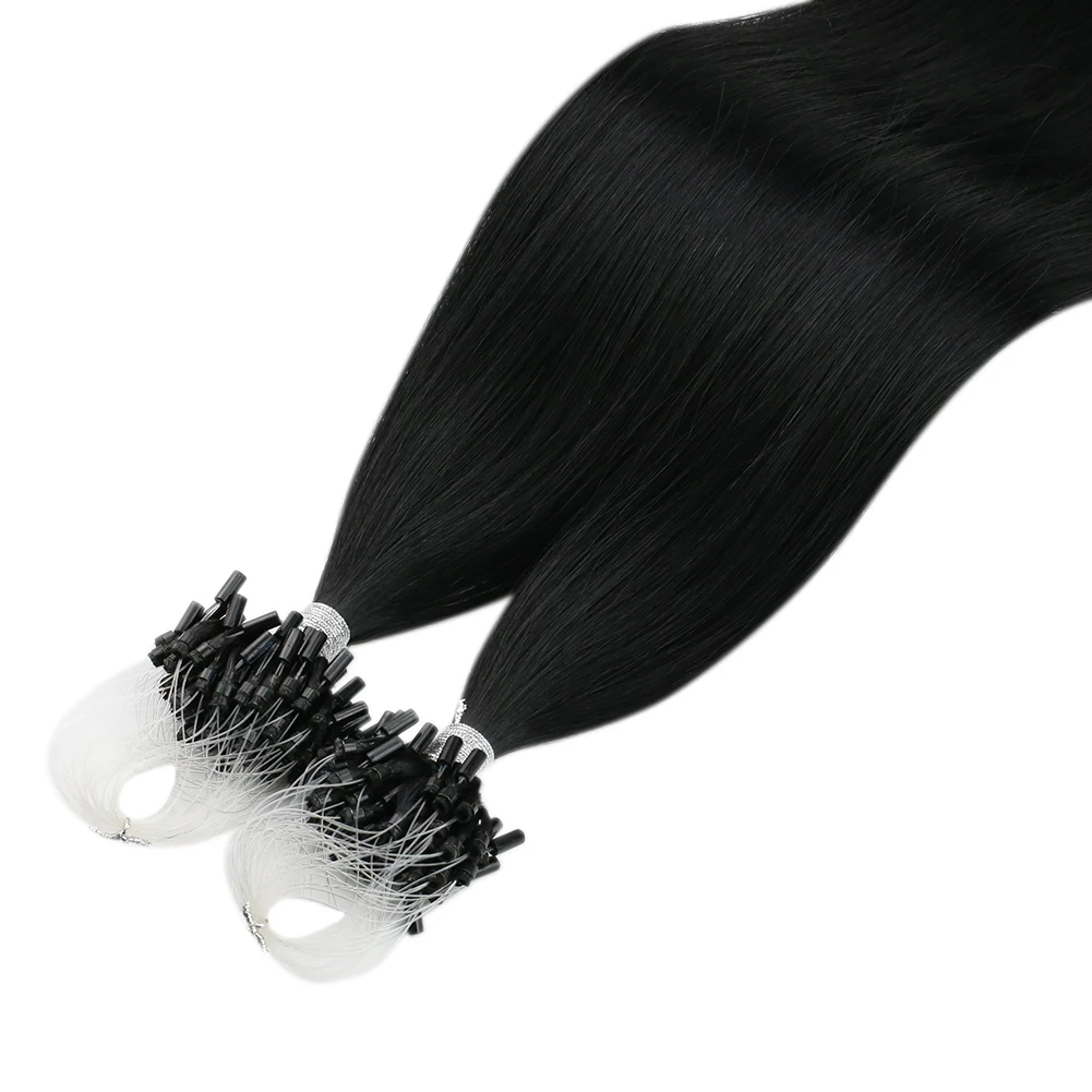 

Moresoo #1 Jet Black Microlink hair extensions,Micro Link Human Hair Extensions