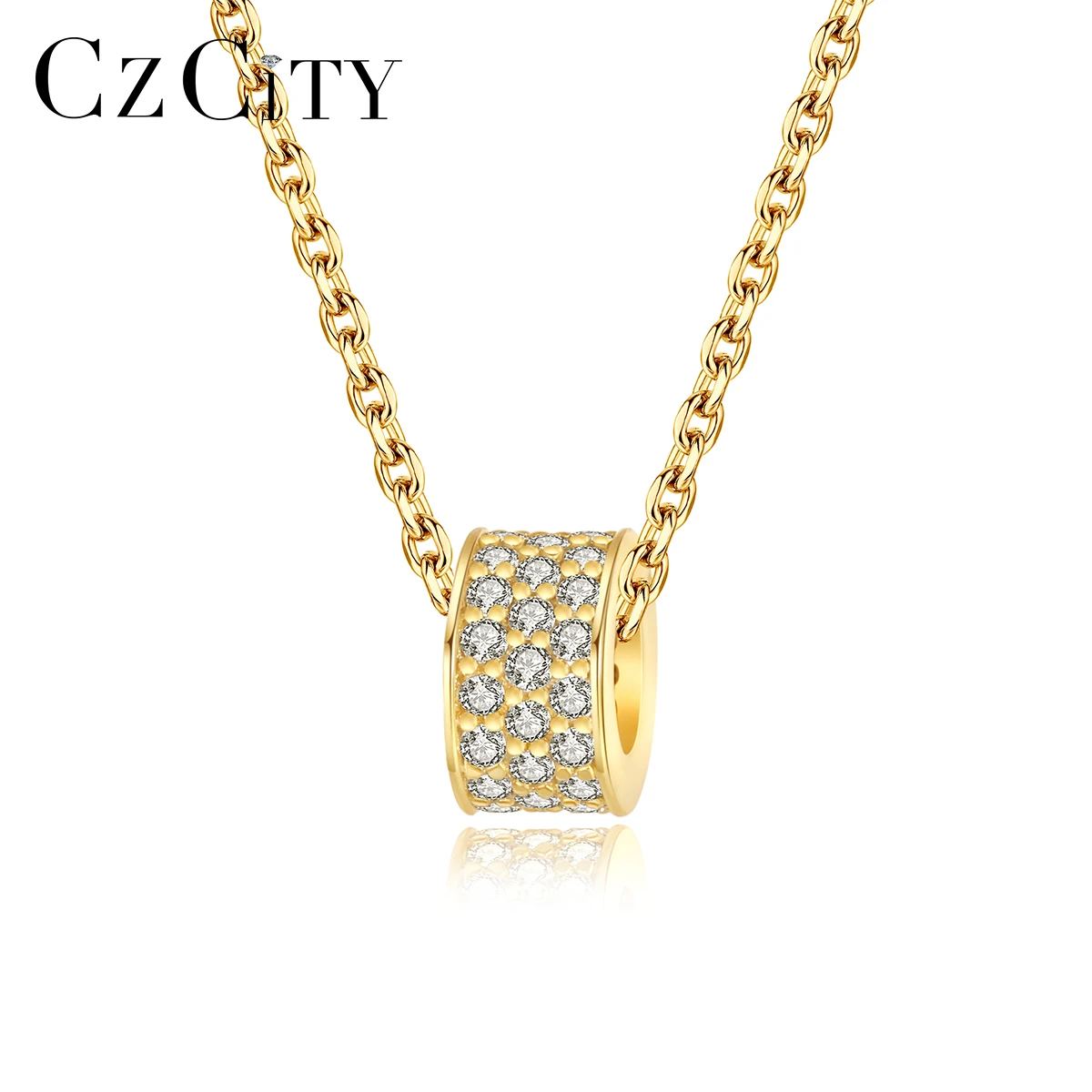 

CZCITY Fashion Trendy Circle 925 Sterling Silver Choker Girl Clavicle Chain Diamond Charm Pendant Delicate CZ Stone Necklace