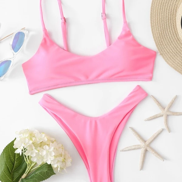 

Best Selling Sling Custom Bikini Two Pieces Solid Swimming Costume Swimsuits Lady