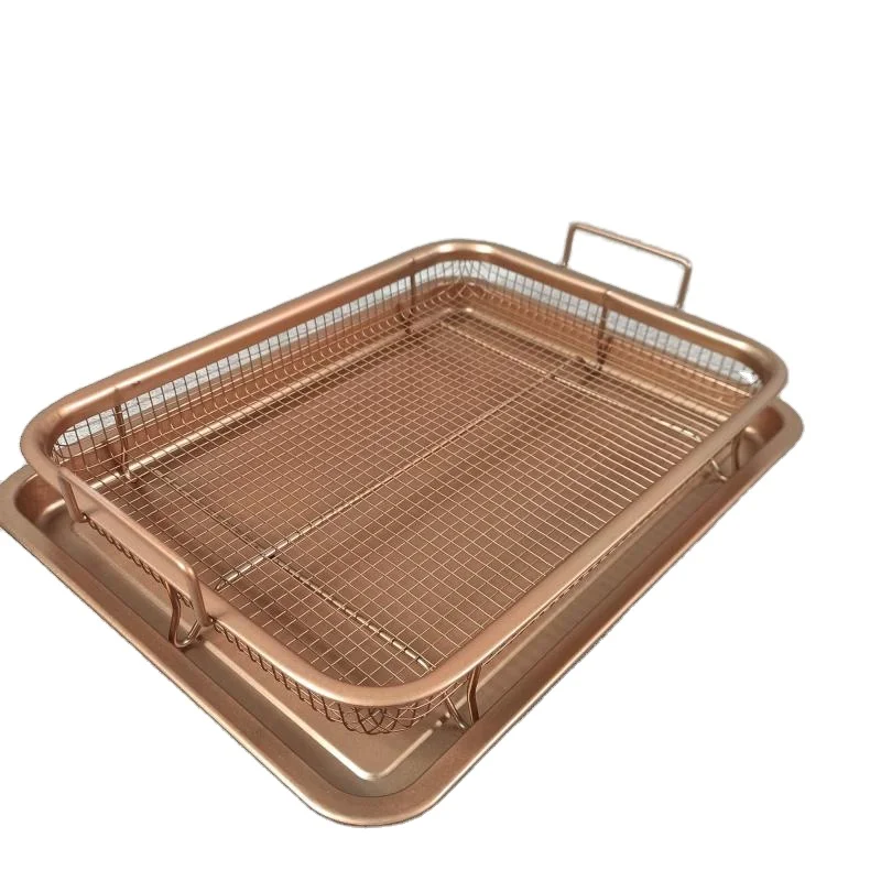 

Rectangle Copper Crisper Tray Non Stick Cookie Air Fry Mesh Basket Set, Transform Your Oven Into Oil Free Air Fryer, As photos, and customized color is available