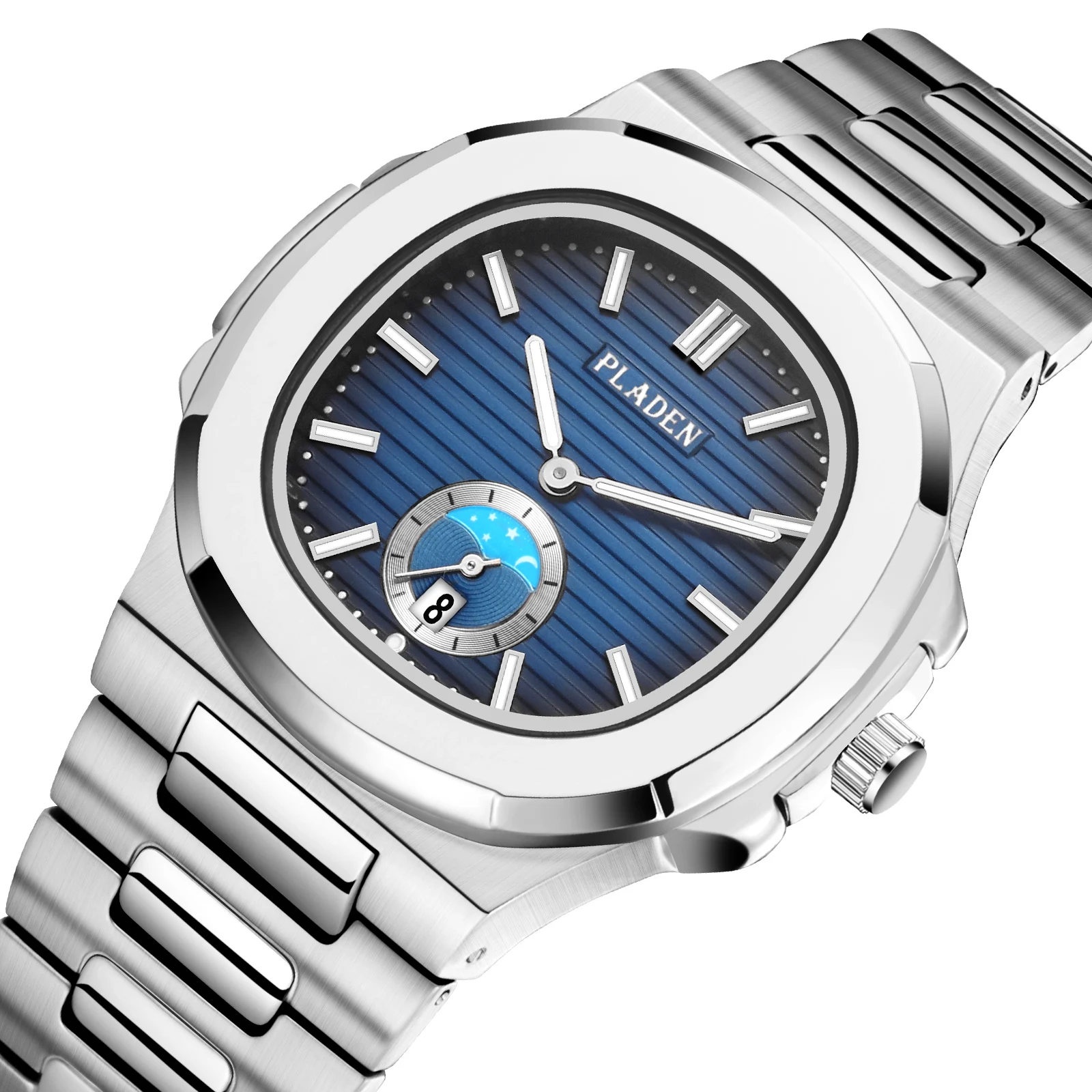 

High End Patek Men PLADEN Analog Quartz Wristwatch Elegance Watches Stainless Steel Relojes Hombre China Case OEM