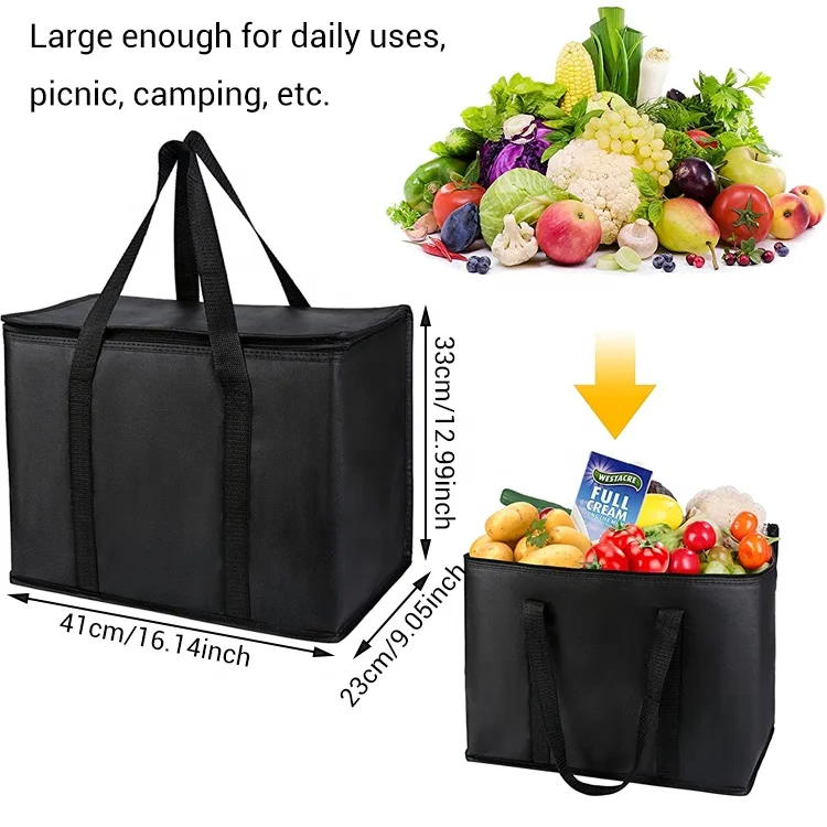 

Collapsible Waterproof Reusable Picnic Grocery Bag Custom Wholesale Insulated Cooler Bags, Black or other colors