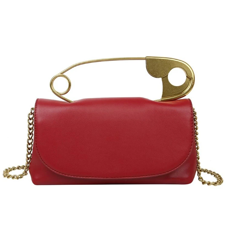 

large metal pin handle crossbody bag small woman fashion soft pu chain purse handbags, White, grey, red, black, blue