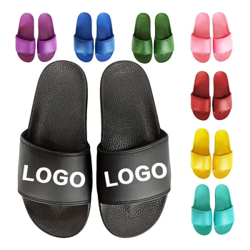 Unisex Slippers Designer Custom Logo Black Plain Footwear Mens Slides