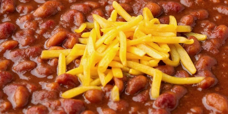 Close-up of steaming chili with visible spices on top