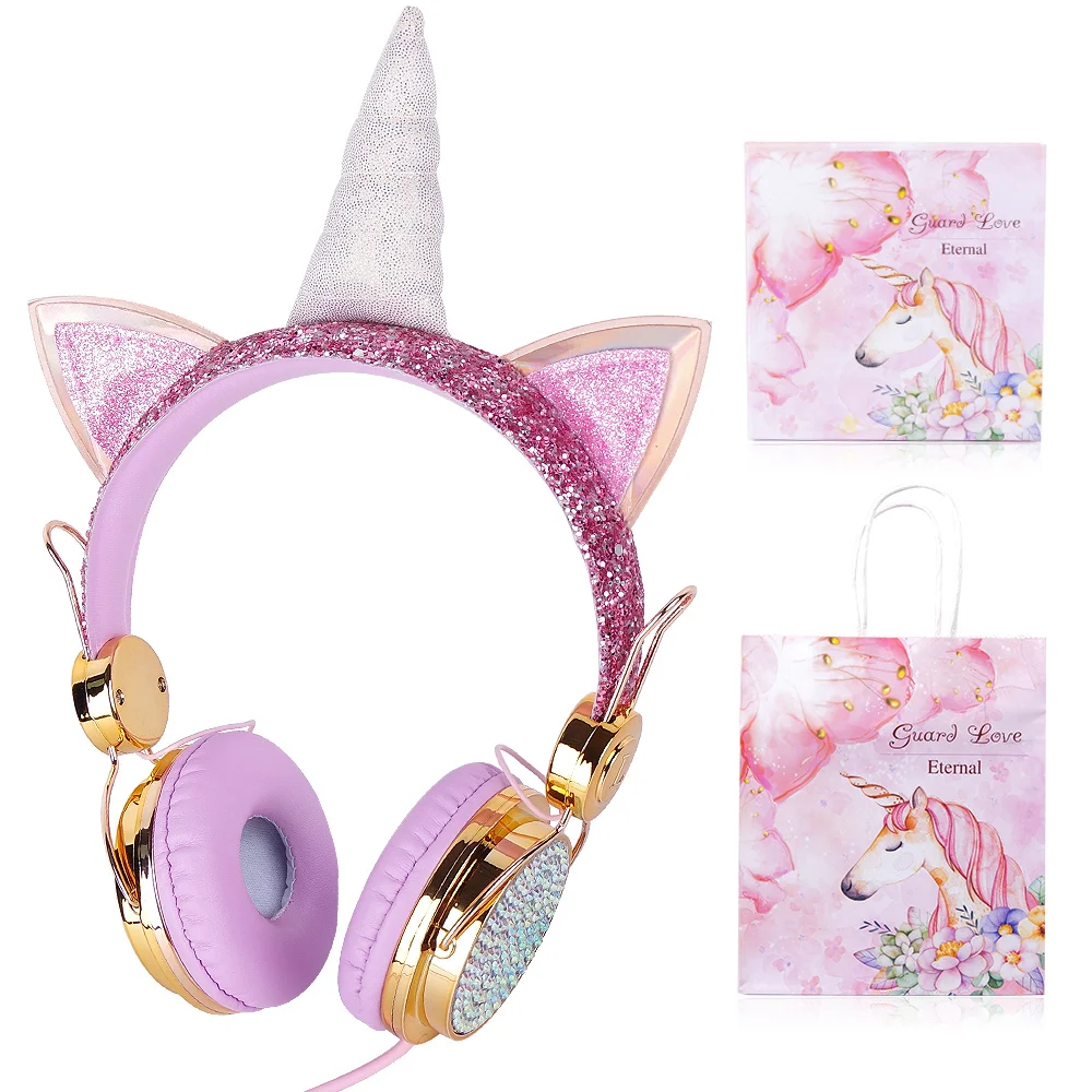 

Cute Headphone Anime Children & Girls Gift Unicorn Cotton Headphone Wired Colorful Kids Headsets