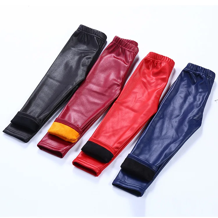 

Factory wholesale autumn winter children girls PU faux leather elastic waist skinny pants, As shown in the figure