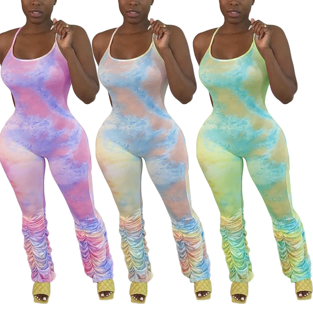 

B14974A 2021 In stock Sexy women tie dyed jumpsuit club lady onesie jumpsuit
