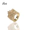 New Star Ring CZ Baguette Gold Plated Cut Diamond Pentagram Shaped Ring Hip Hop Bling Bling Mens Jewelry